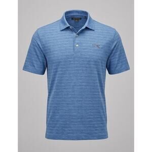 Greg Norman Play Dry Blue Striped Polo Shirt XL Moisture Wicking Shark Logo